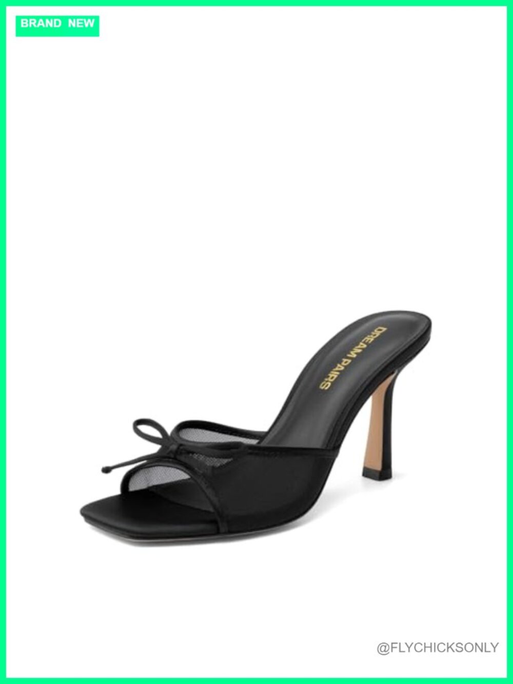 Women's Mesh Bow Stiletto Heels Square Toe Slip On Dressy Sandals Wedding